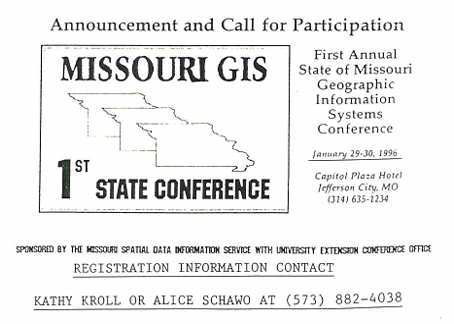 Advertisement for the First Missouri GIS Conference, 1996
