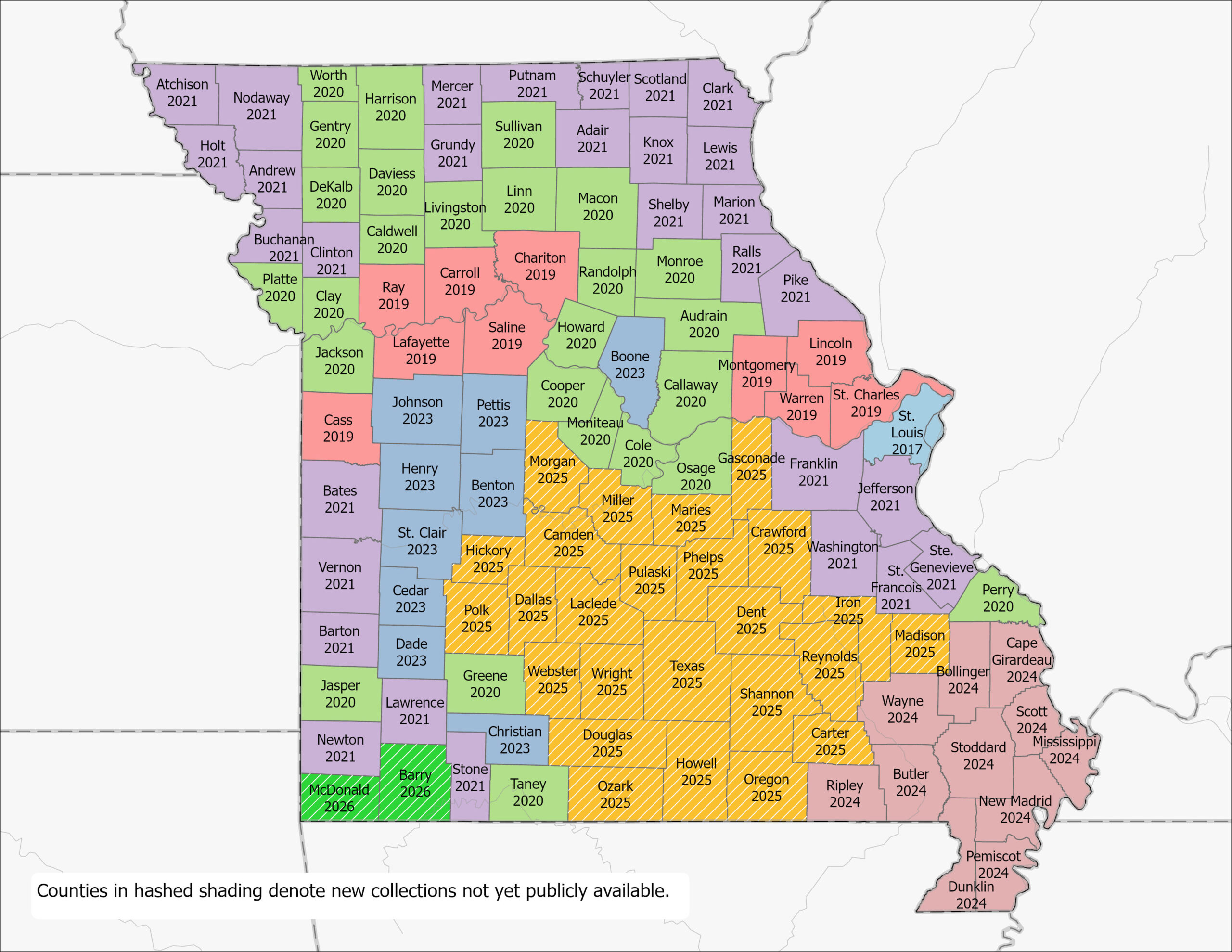 Latest Missouri LiDAR Acquisition Status Map